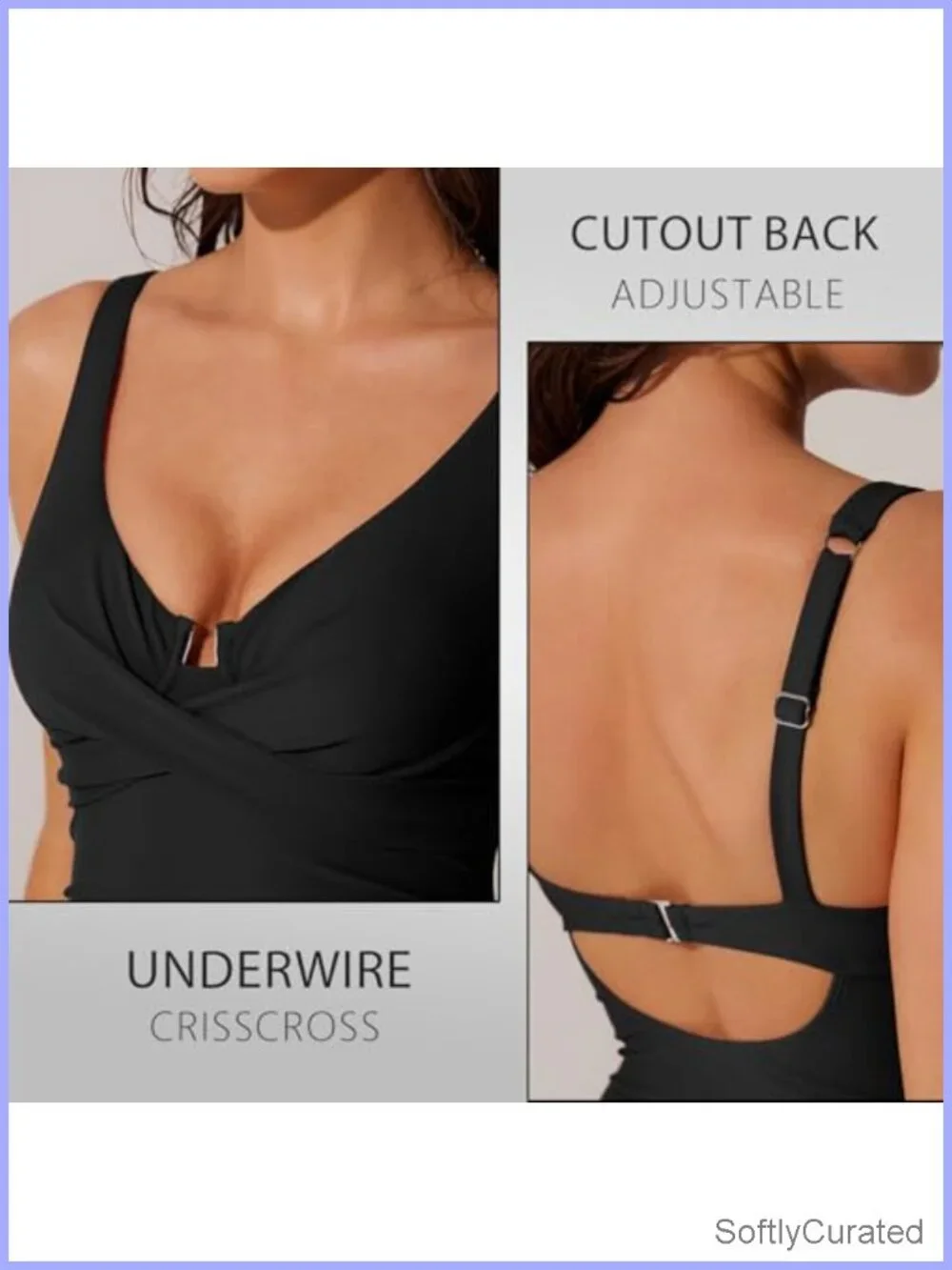 Women Tummy Control One Piece Ruched Underwire Criss Cross Push Up V Neck